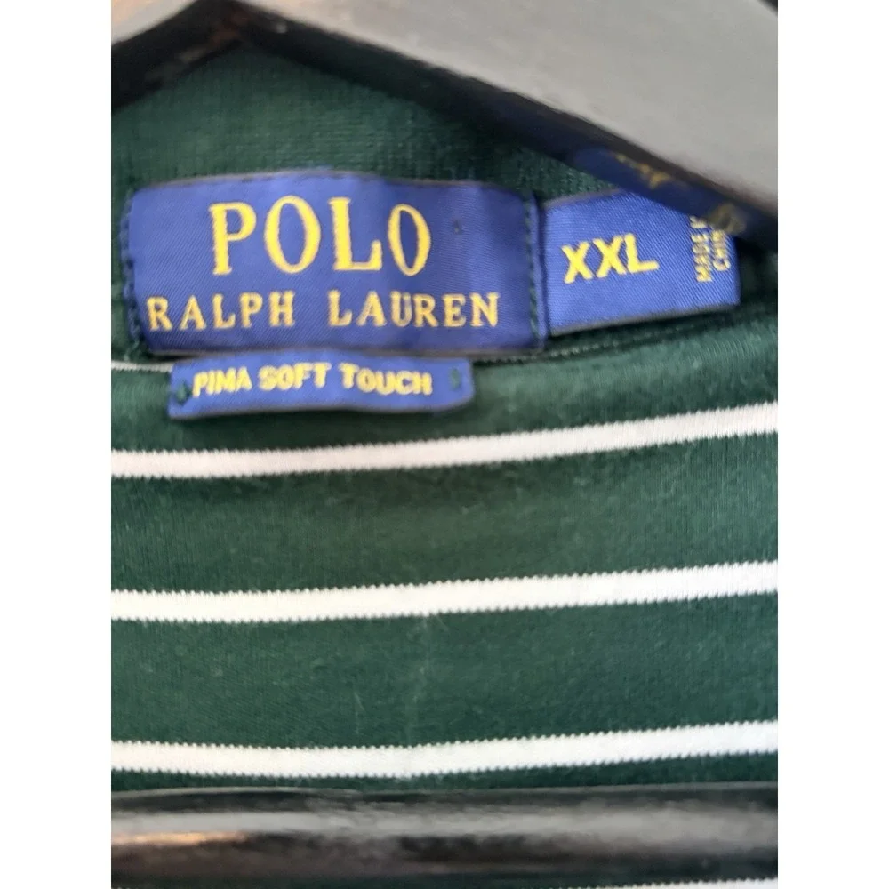Polo Ralph Lauren Pima Soft Touch Polo Shirt Mens XXL Green White Striped Cotton